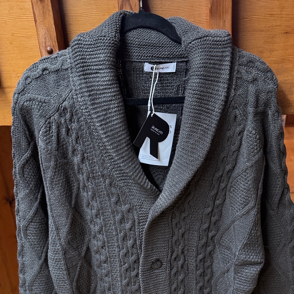 Size Large L NEW NWT long Men's Cable Knit Sweater - Gray - Picture 2 of 7